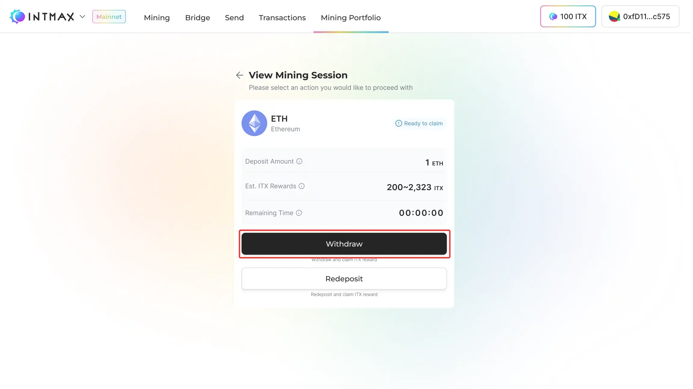 Withdraw from Mining Portfolio