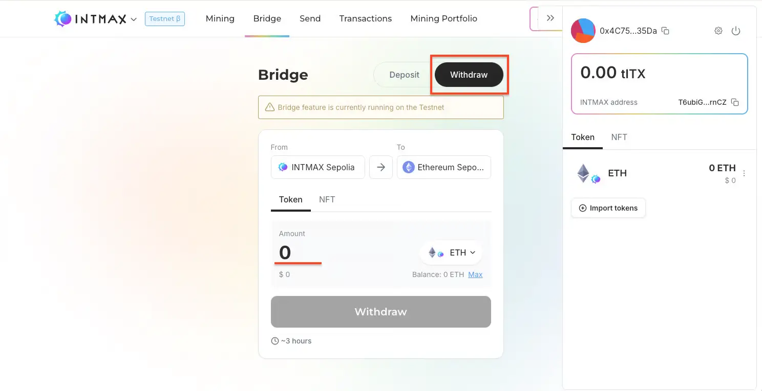 Withdraw from INTMAX Network