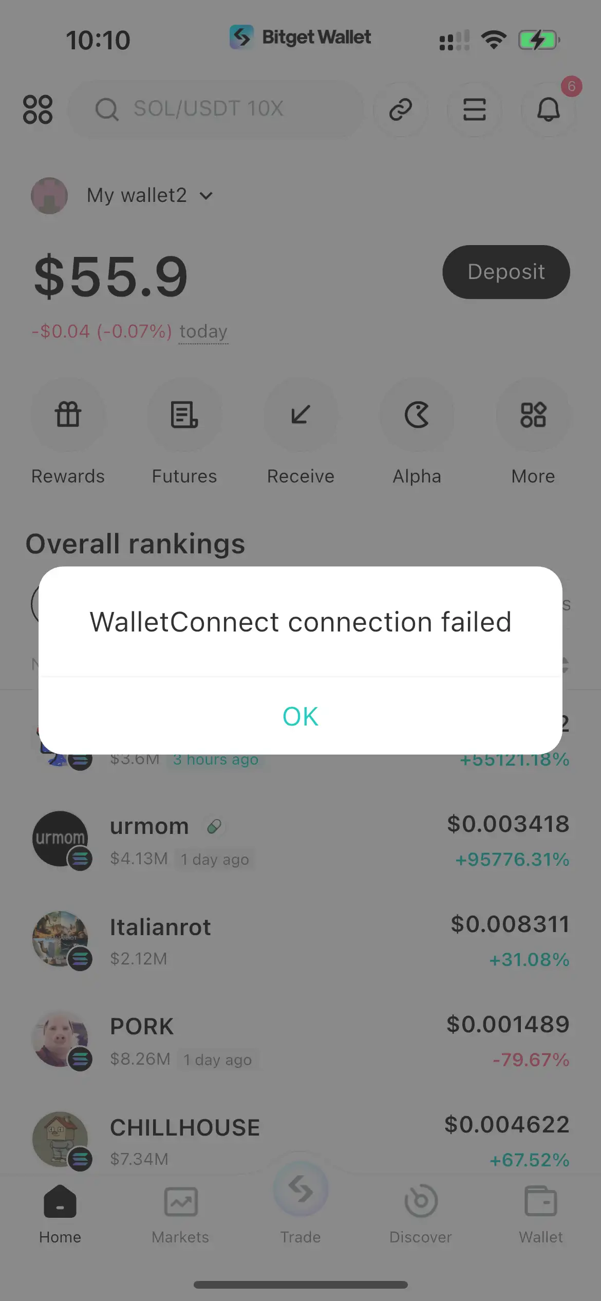 WalletConnect Connection Failed