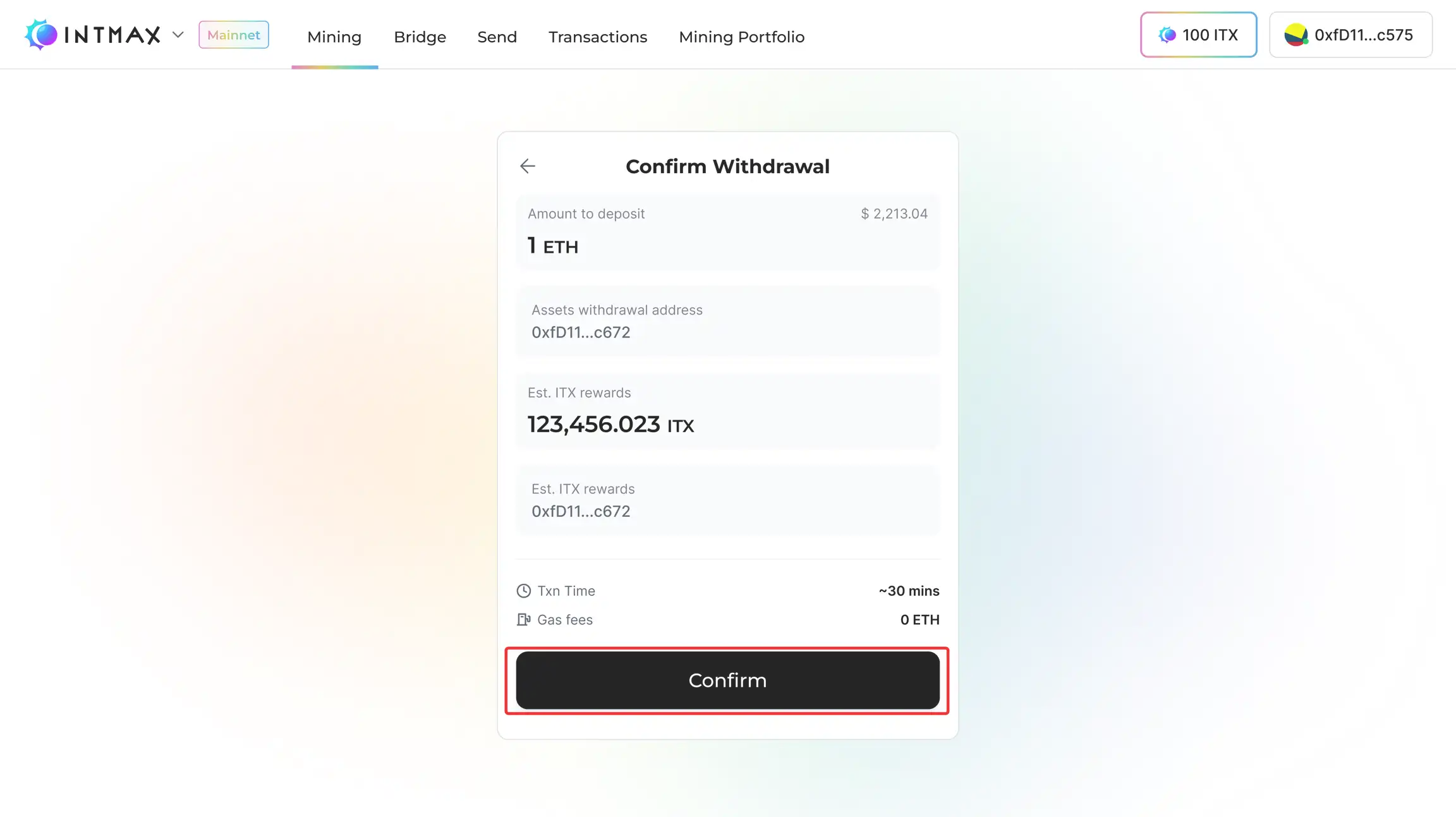 Withdraw from Mining Portfolio