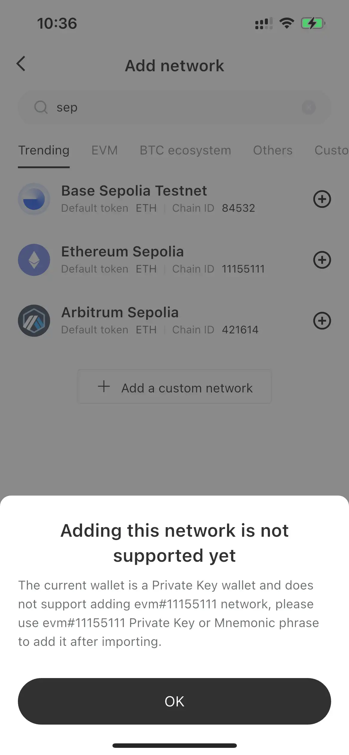 Adding Network Not Supported