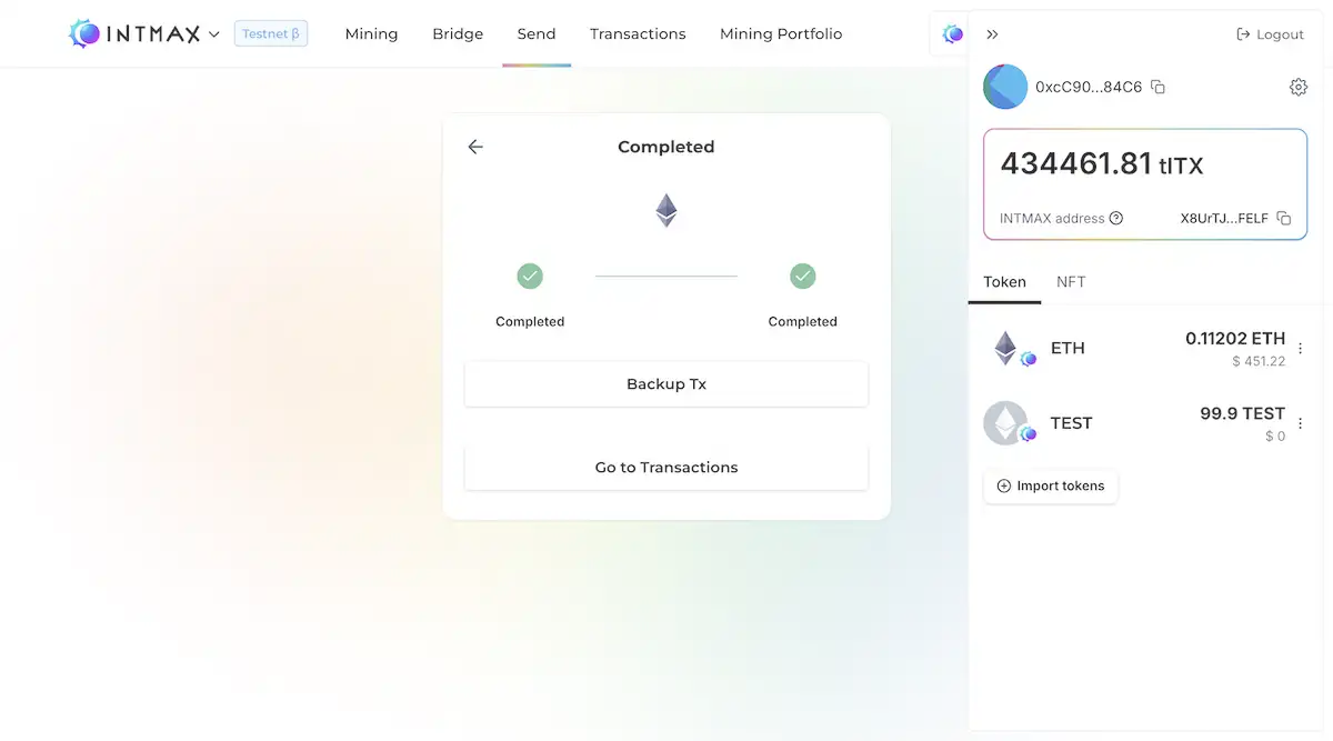 Transfer on INTMAX Network