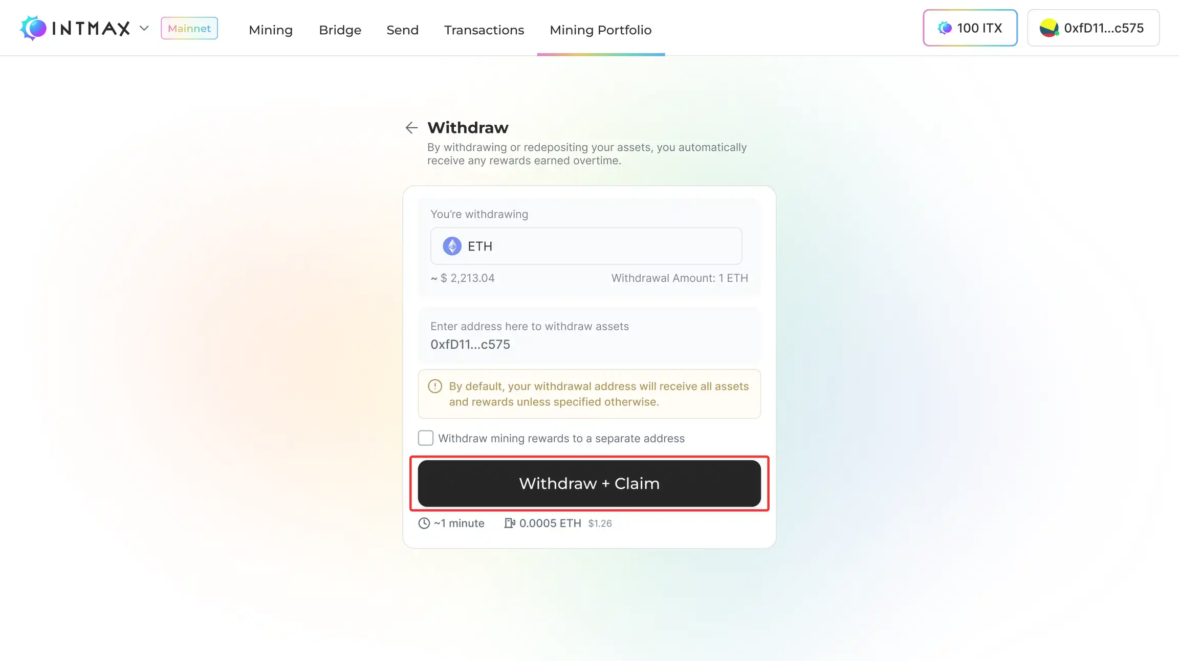 Withdraw from Mining Portfolio