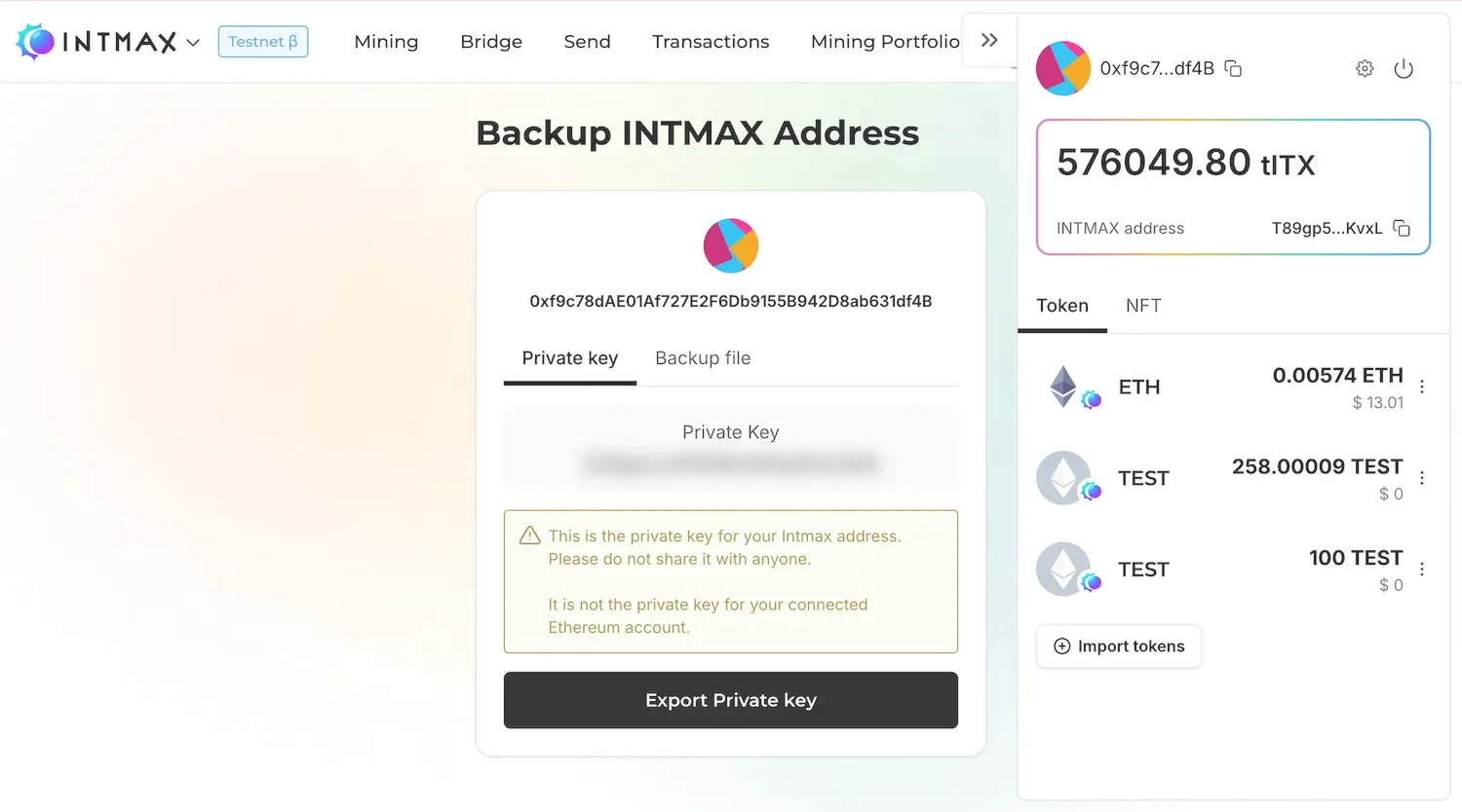 Export INTMAX Private Key
