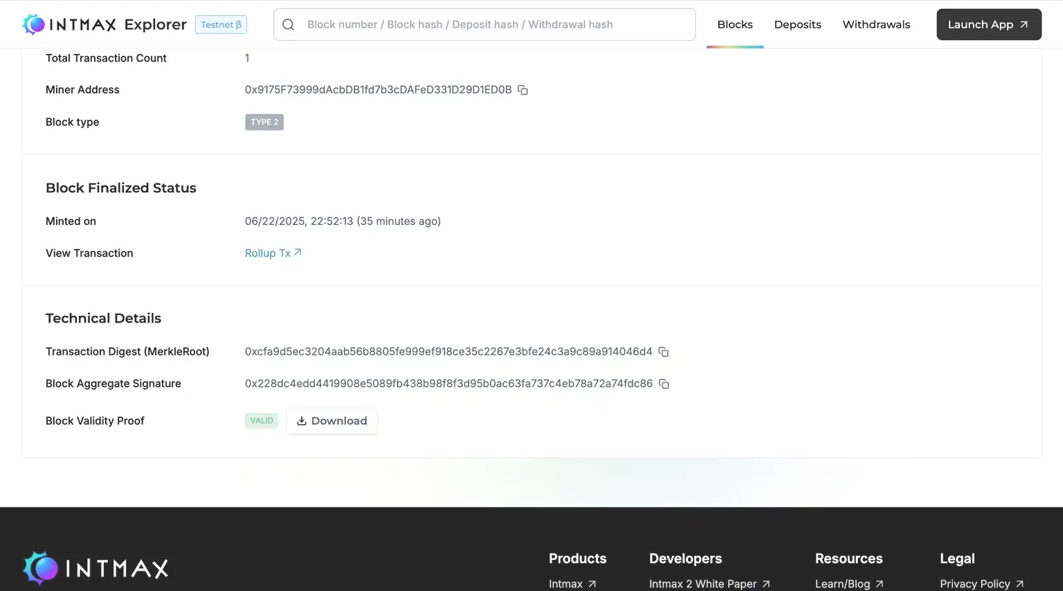 INTMAX Explorer Block Details